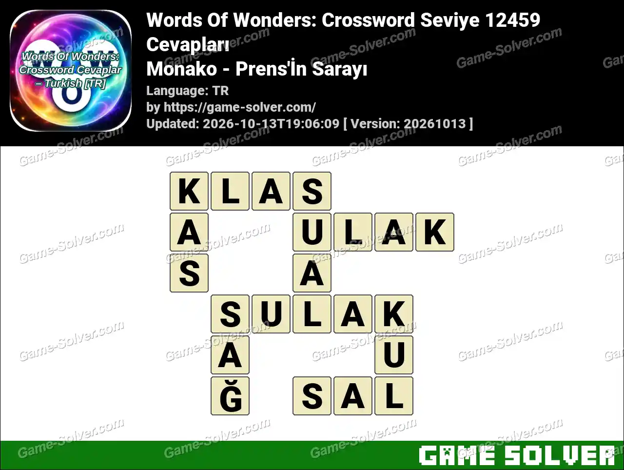 Words Of Wonders: Crossword Seviye 12459 Cevapları – Monako – Prens’İn Sarayı